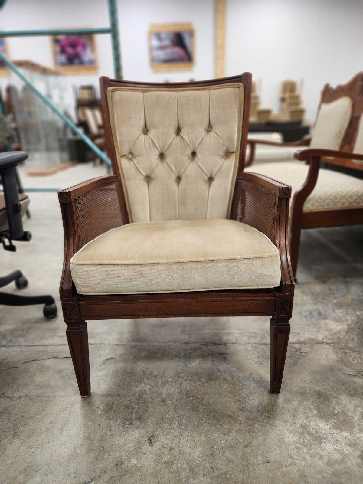 Vintage Tufted Light Brown Armchair