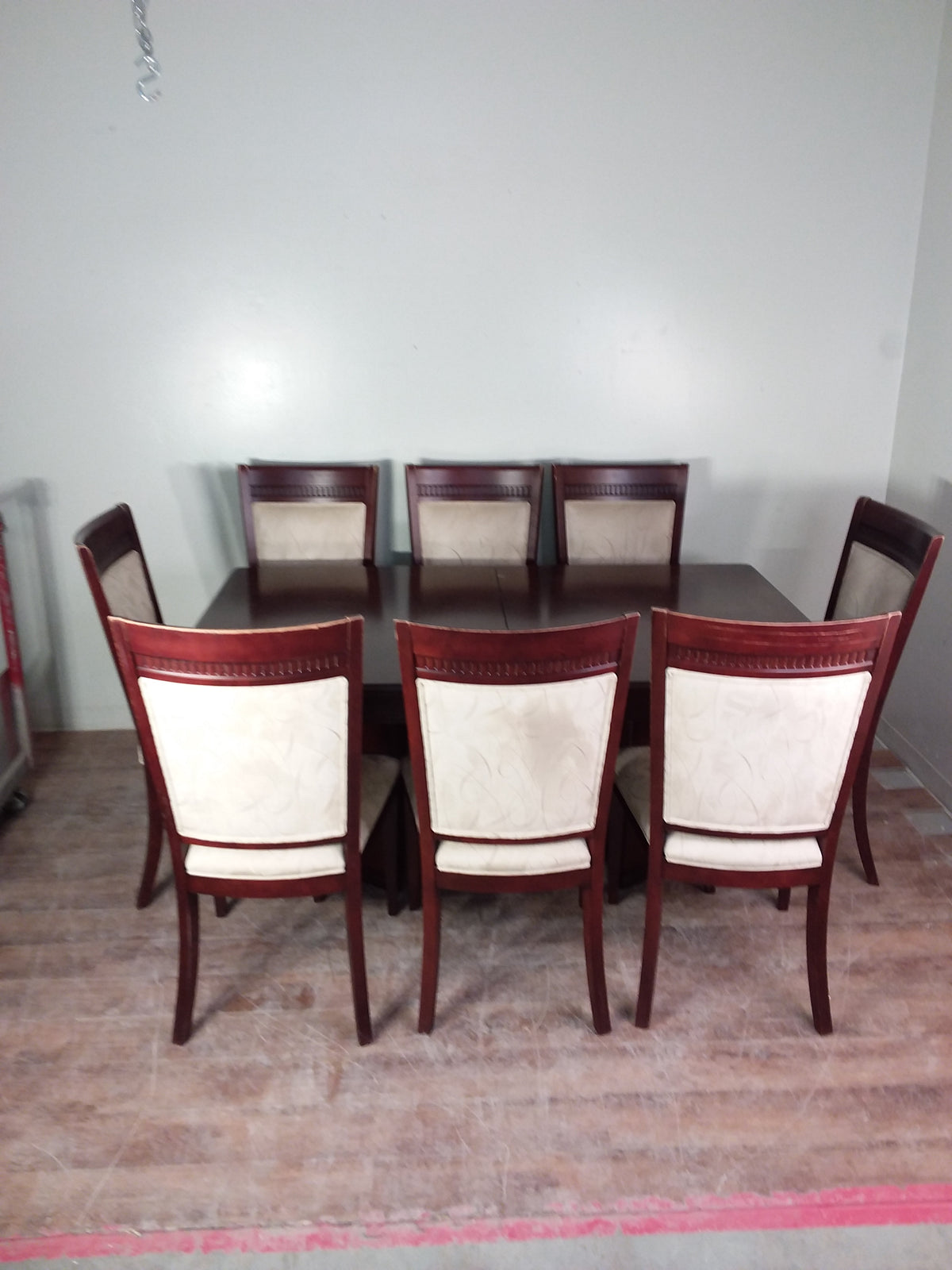 Dining Table & 8 Wood & Cream Chairs