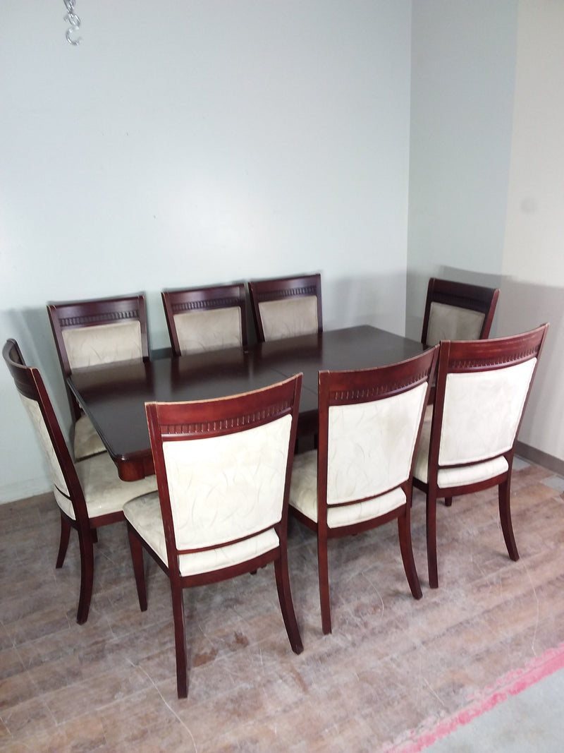 Dining Table & 8 Wood & Cream Chairs