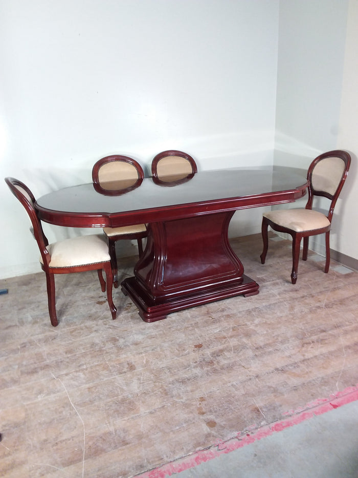 Red-Brown Dining Table & Six Chairs