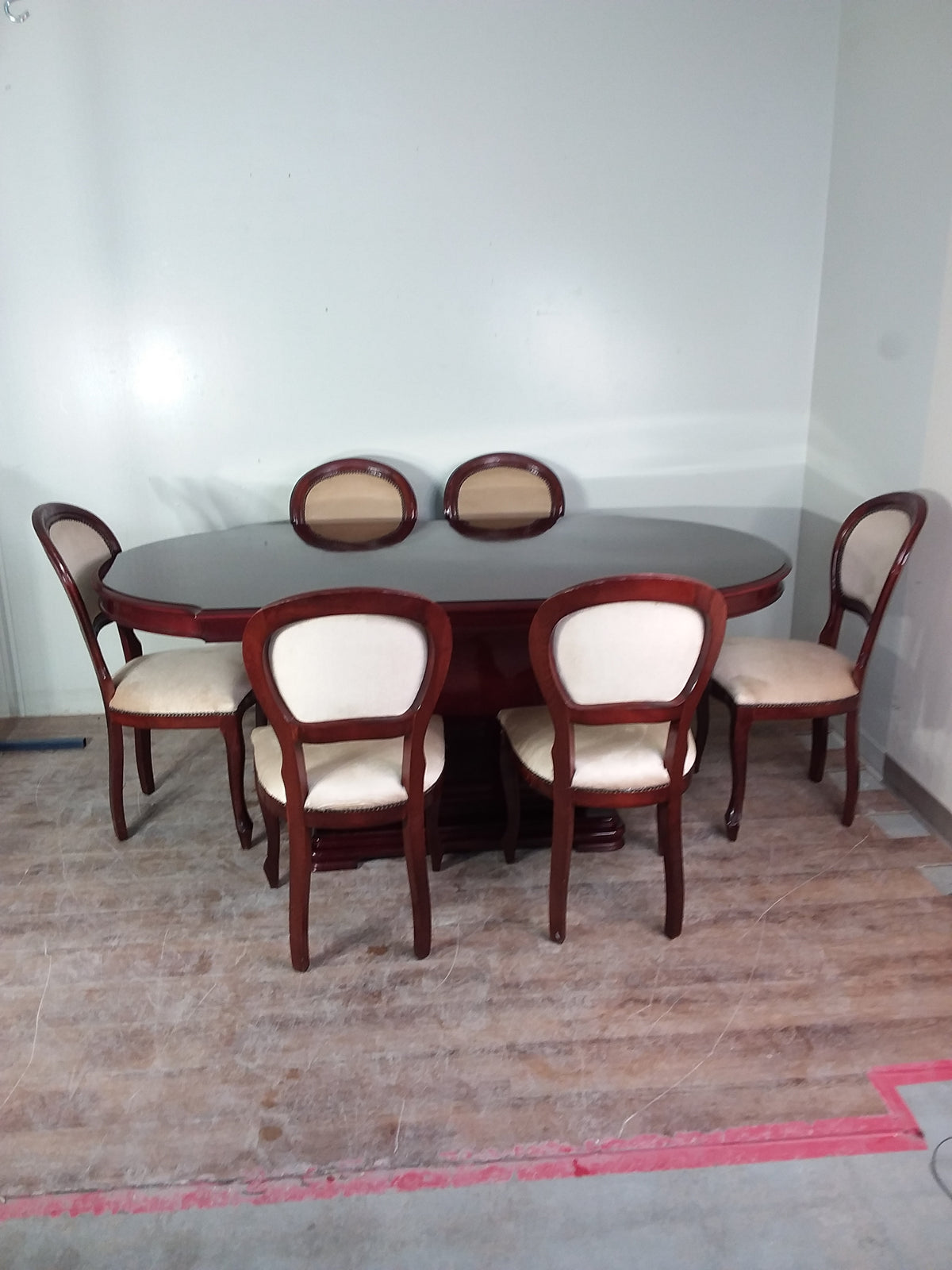 Red-Brown Dining Table & Six Chairs