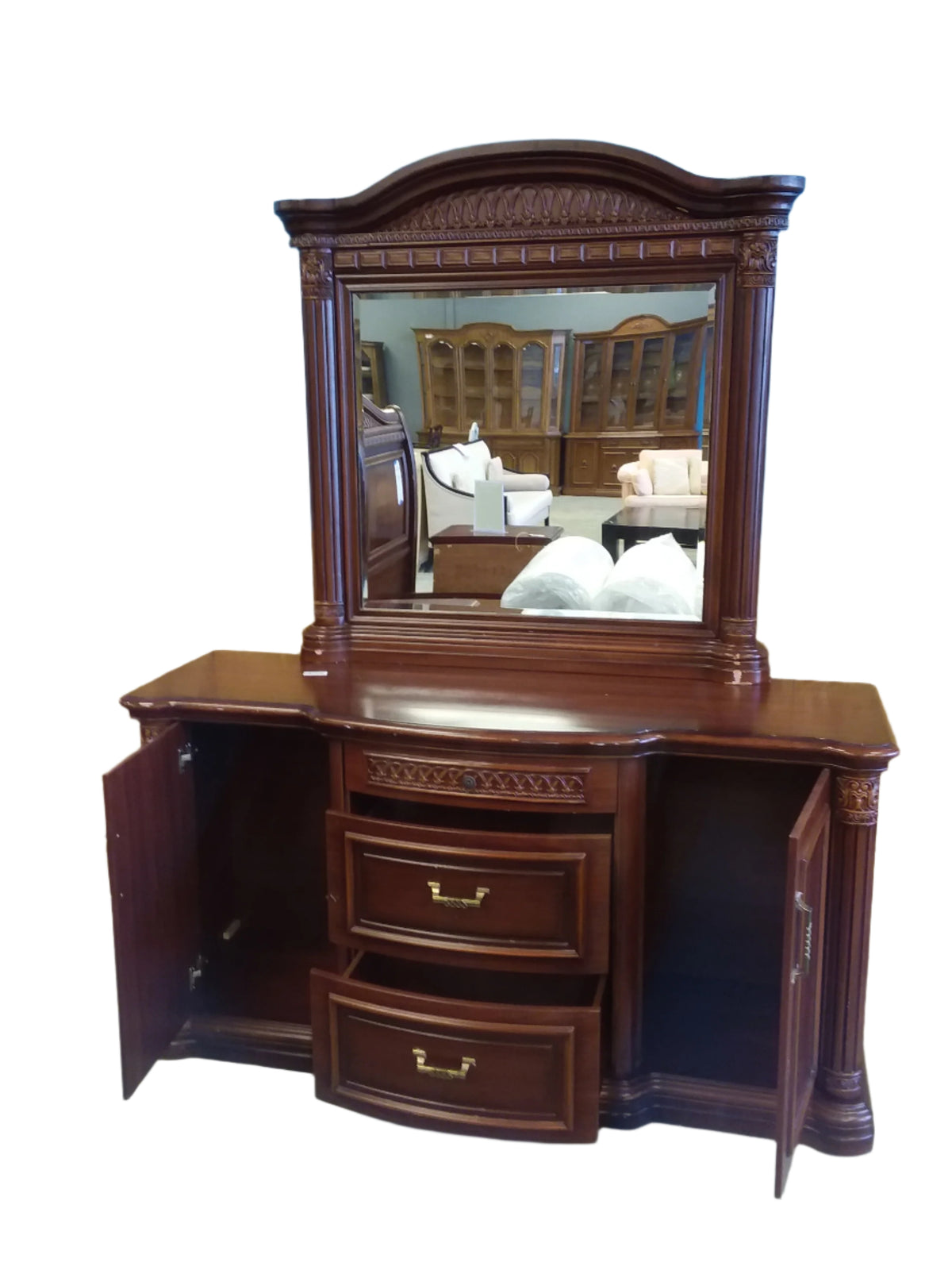 Dark Brown Bedroom Dresser with Mirror