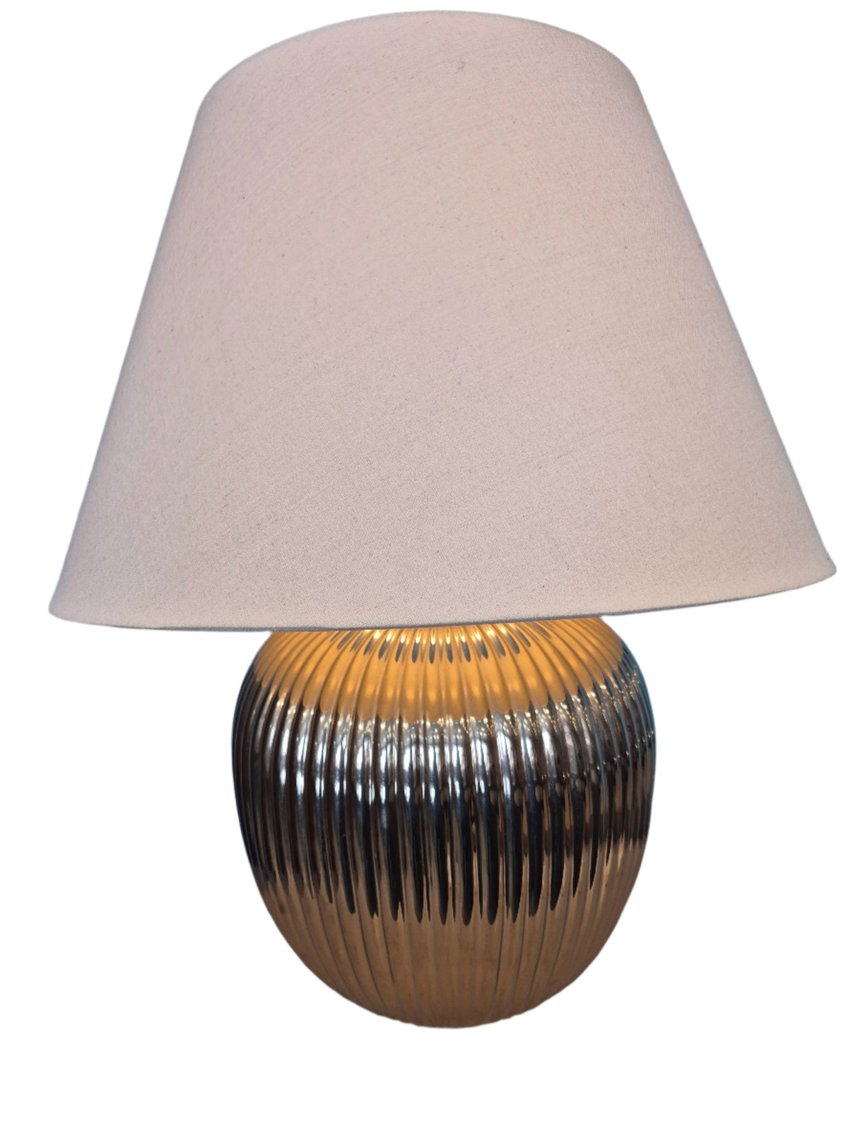 Silver-Glass Table Lamp with Off-White Shade