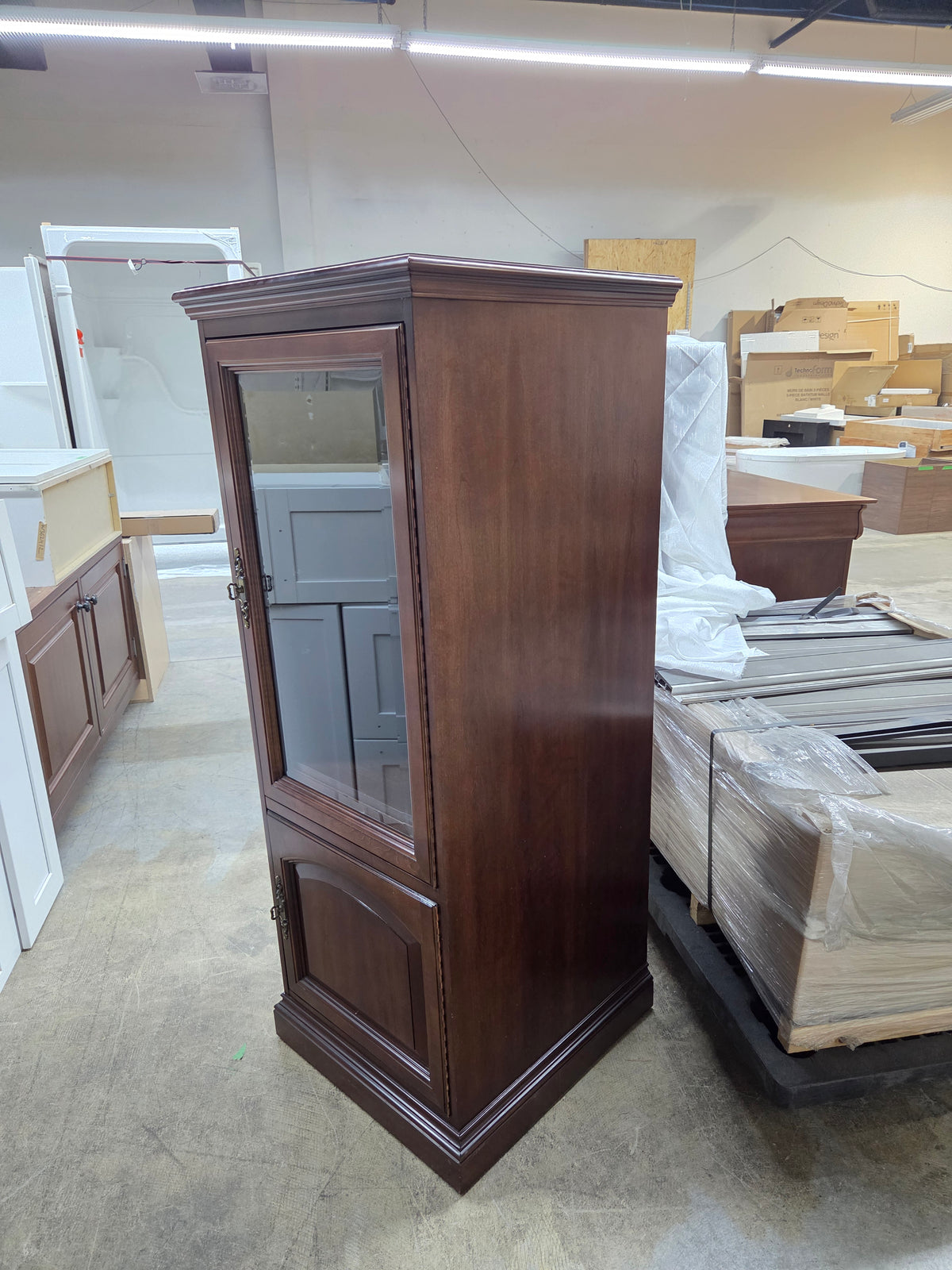 Classic Solid Wood Display Cabinet with Glass Door