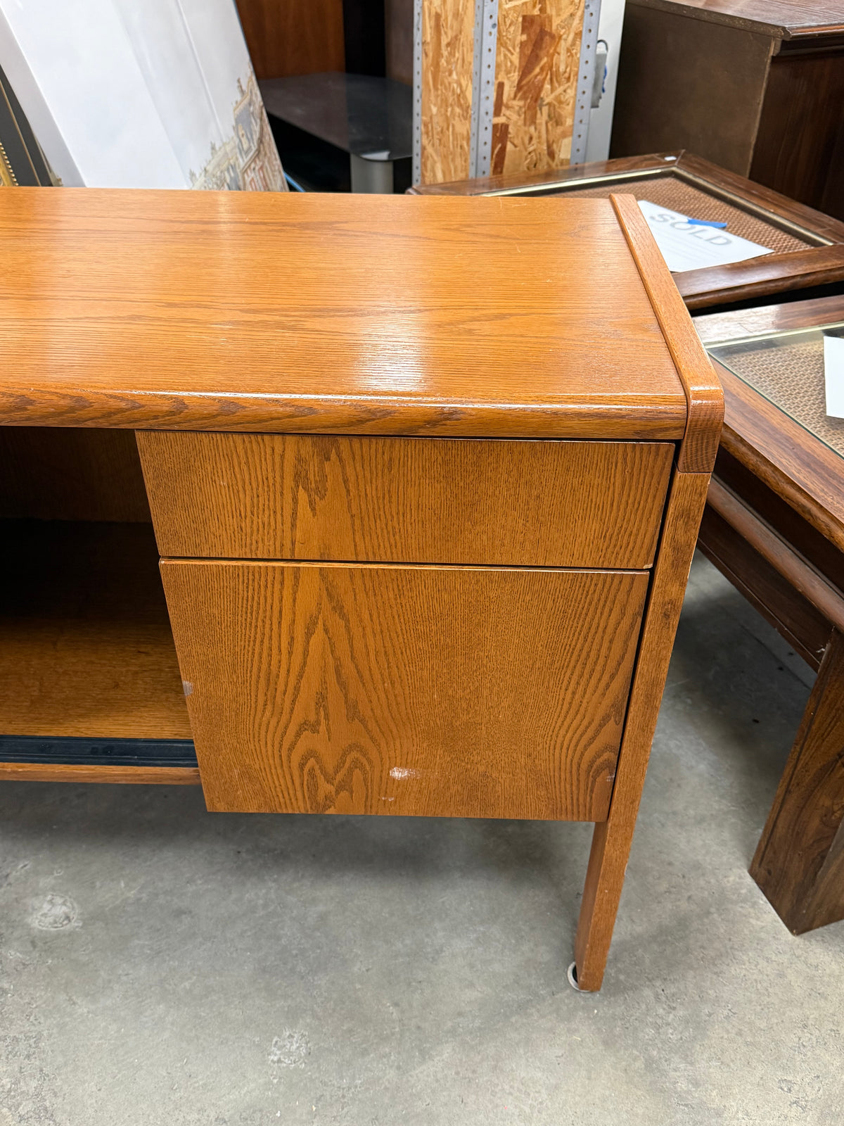 Long Vintage Oak Desk