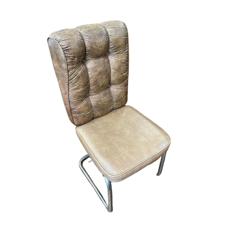 Faux Leather Dining Chair in Distressed Brown with Hints of Beige