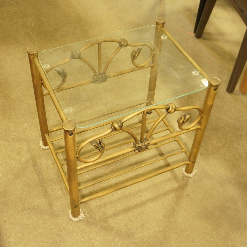 21-inch W Vintage Style Metal Frame Glass Top Coffee Table in Bronze