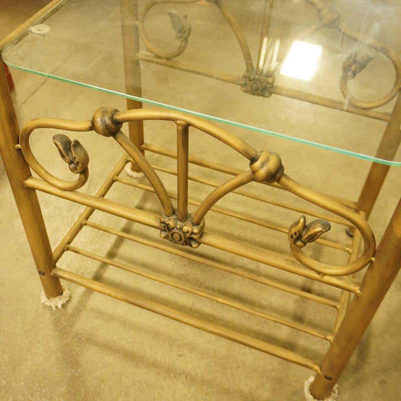 21-inch W Vintage Style Metal Frame Glass Top Coffee Table in Bronze