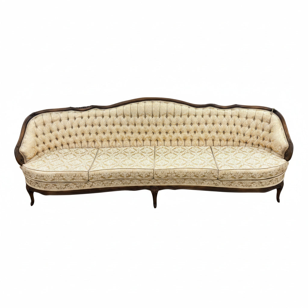 French Provincial-Style Gold Damask Sofa
