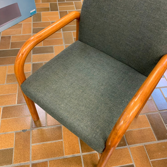 22-inch W Wooden Armchair w/ Green Fabric Upholstery