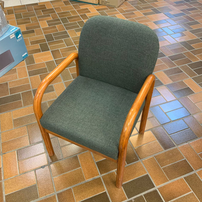 22-inch W Wooden Armchair w/ Green Fabric Upholstery