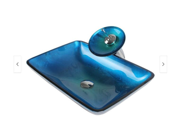 Arsumo Tempered Glass Vessel Bathroom - Blue/Rectangular
