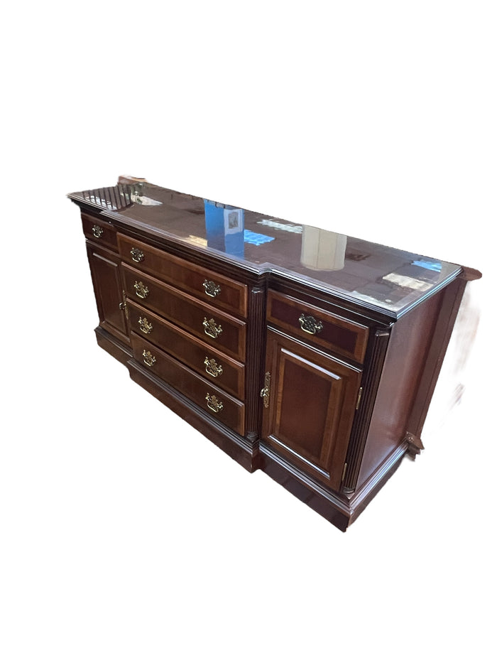 Mahogany Wood Dresser With Glossy Finish & Brass Hardware