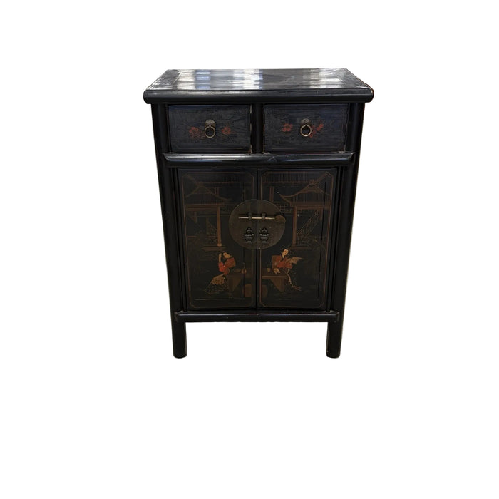 23-Inch Vintage Chinese-Style Black Lacquer Cabinet
