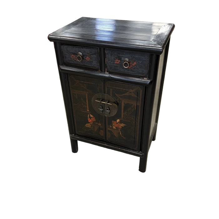 23-Inch Vintage Chinese-Style Black Lacquer Cabinet