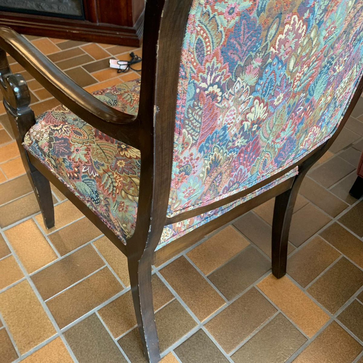 23-inch W Wooden Armchair w/ Floral Patterned Upholstery