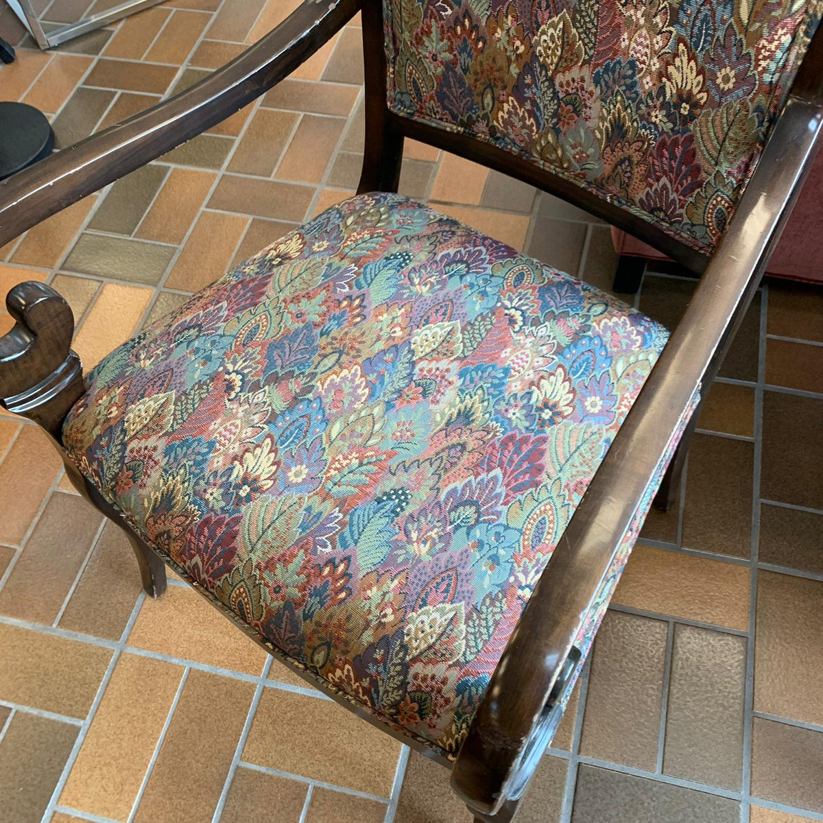23-inch W Wooden Armchair w/ Floral Patterned Upholstery