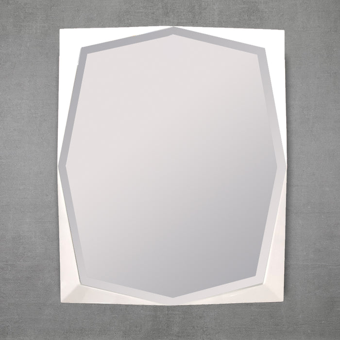 23.6" X 29.5" GLOSS White Lacquer Geometric Framed Mirror