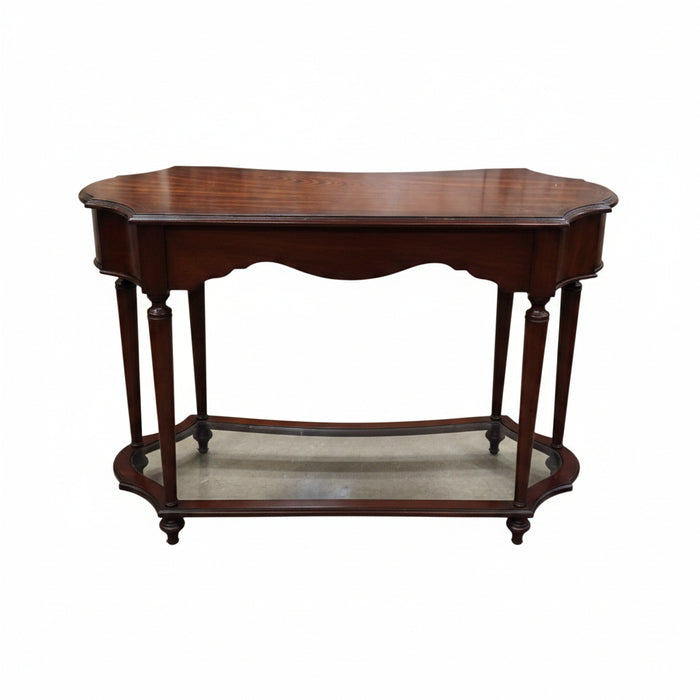 Dark Wood Console Table with Glass Shelf