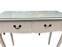 White Vanity Table With Glass Top & Curved Legs