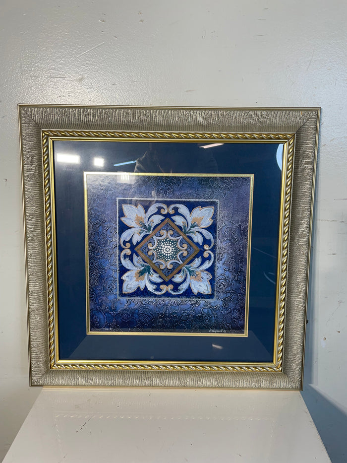 Framed Print Blue & White Floral Medallion