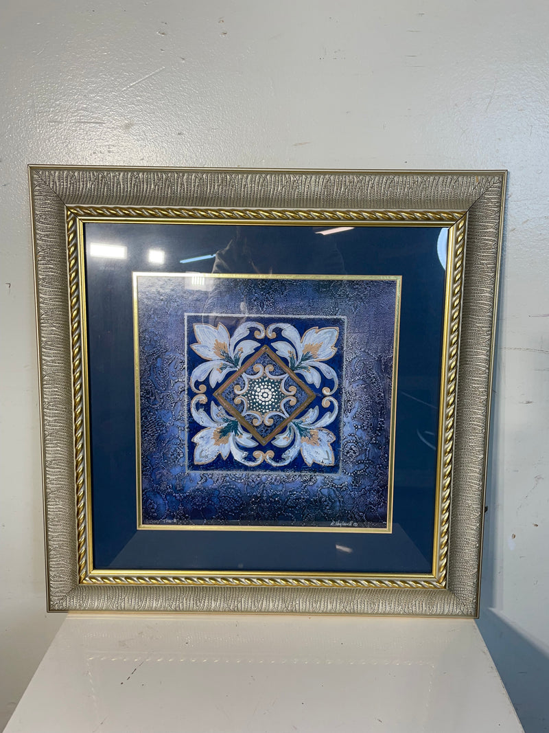 Framed Print Blue & White Floral Medallion