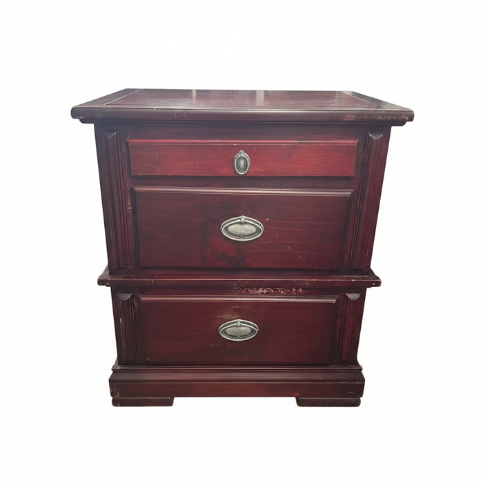 Burgundy Nightstand With 3 Drawers