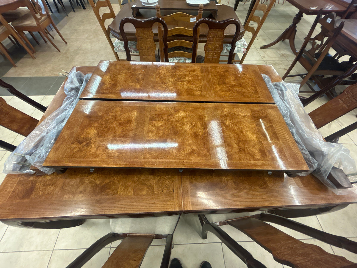 Burl Wood Dining Set with 6 Chairs