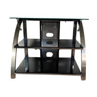 Metal TV Cabinet with Black Glass Shelves