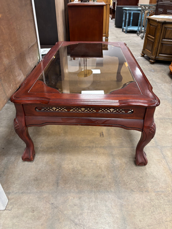 Mahogany Wood and Glass Coffee Table