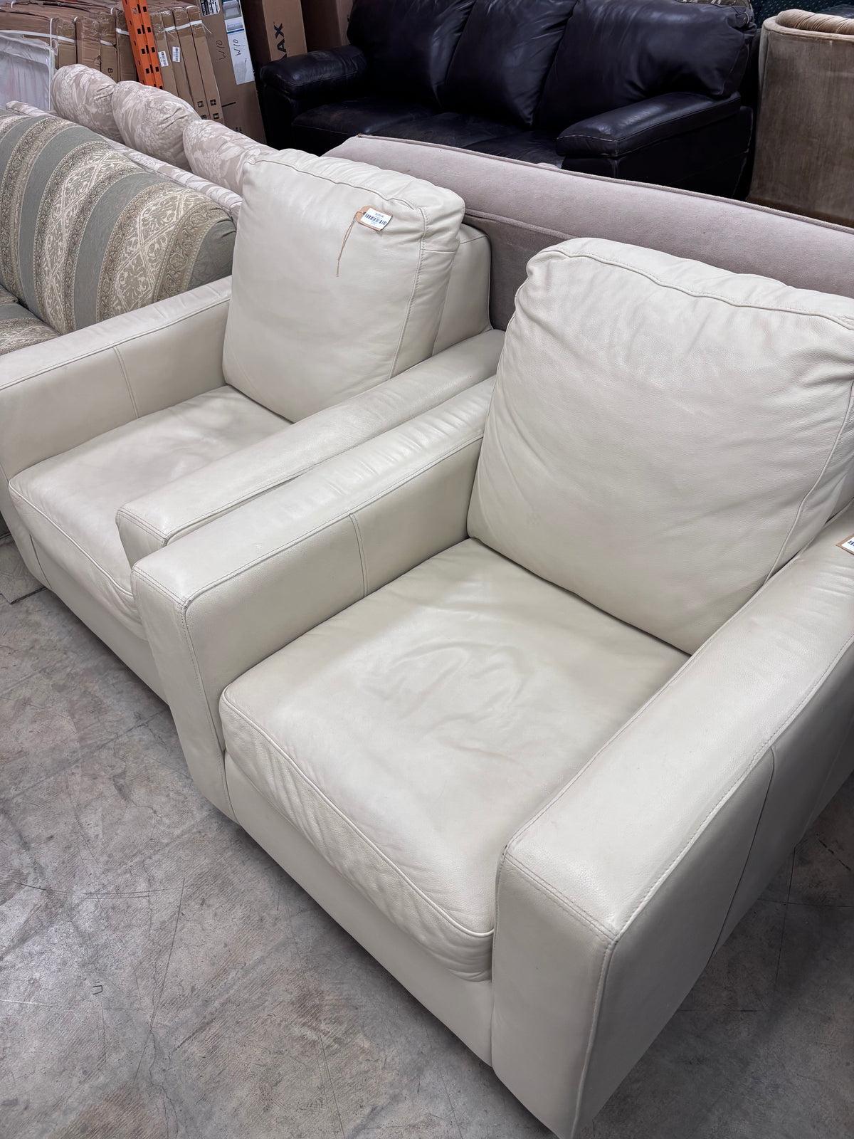Off White Leather Armchair