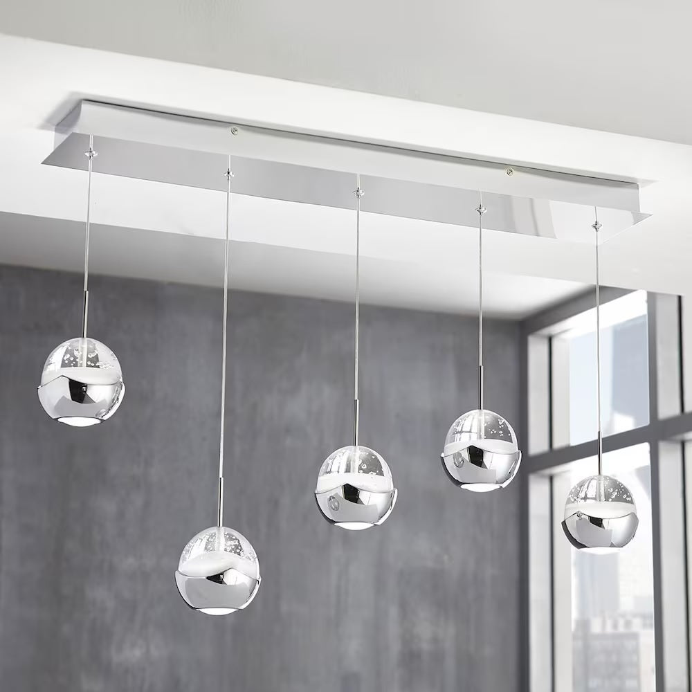 5-Light LED Pendant Light w/ Bubble Glass Accents