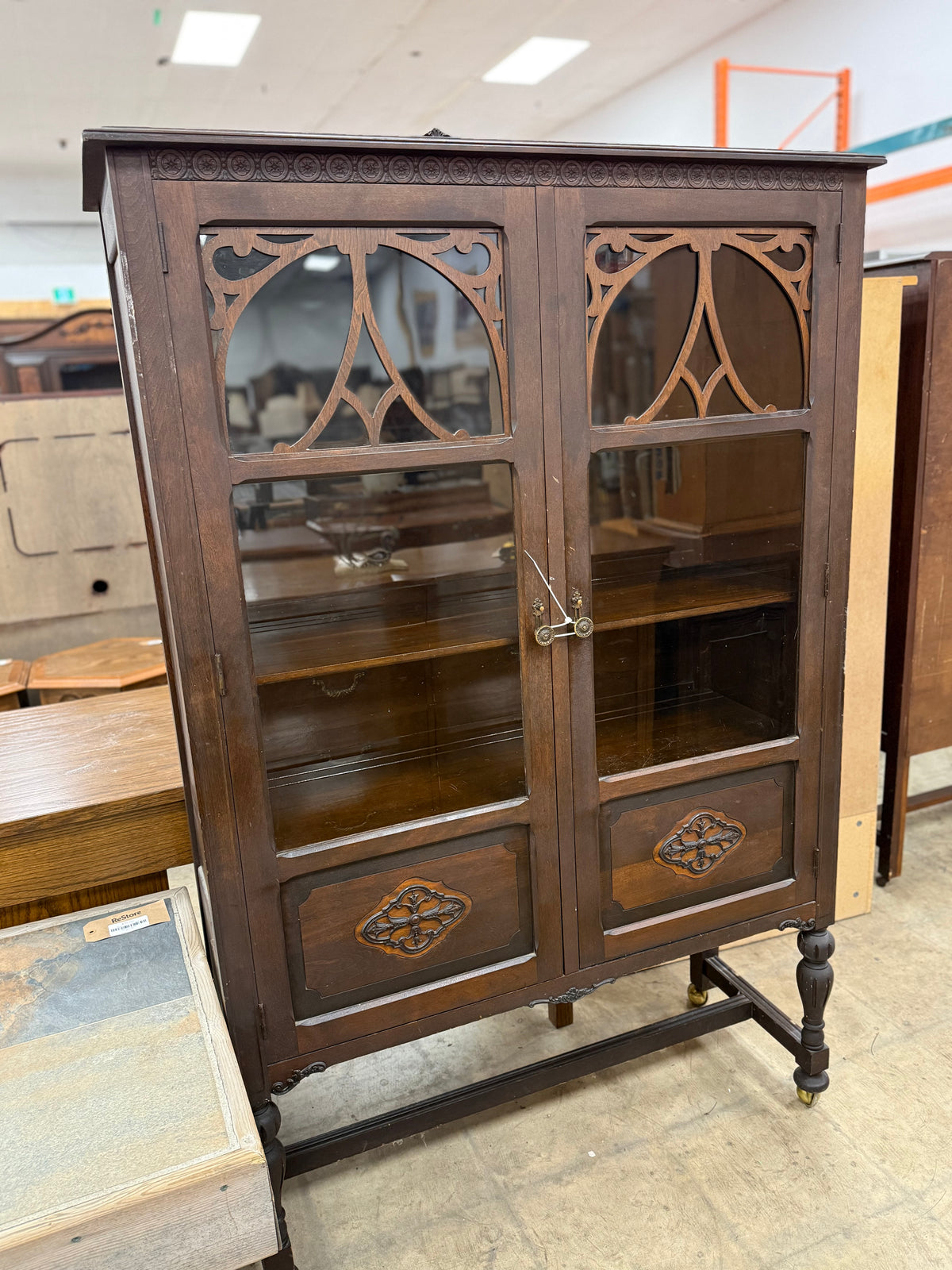 Antique Dark Wooden China Cabinet