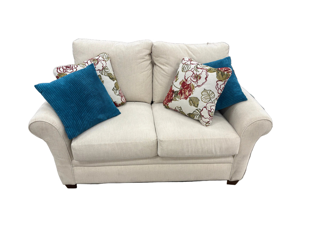 Cream Plush Loveseat with Throw Pillows