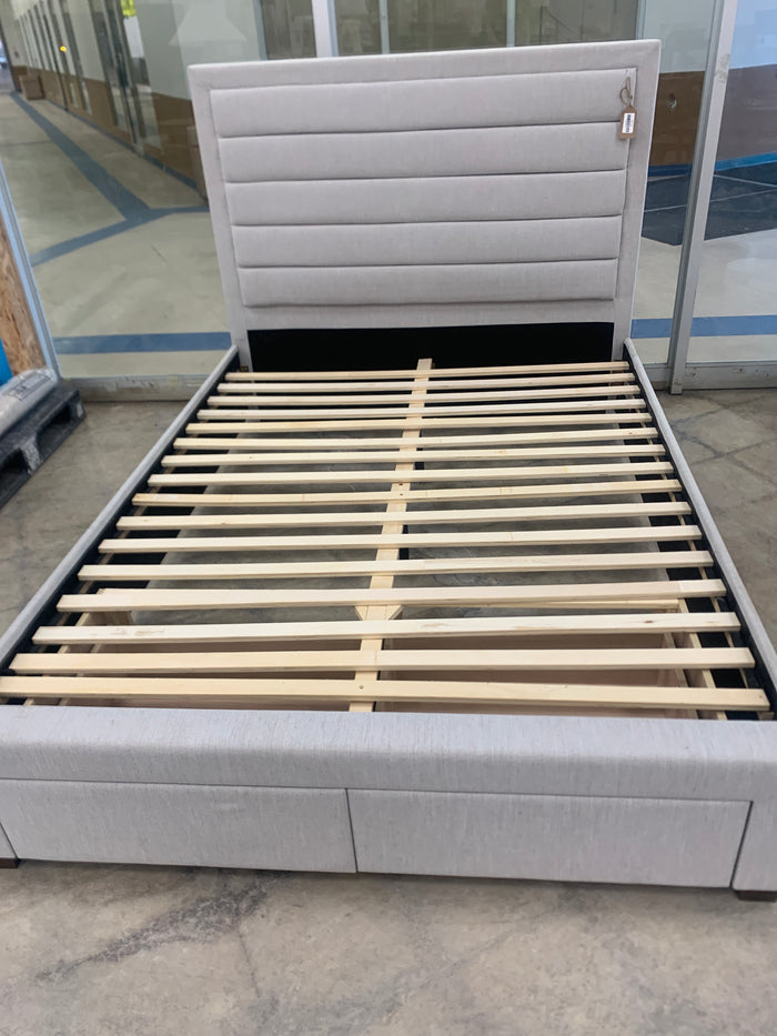 Grey Fabric Queen Bed With Storage