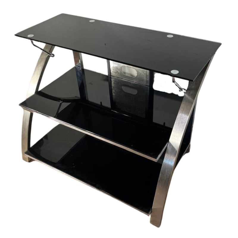 Metal TV Cabinet with Black Glass Shelves