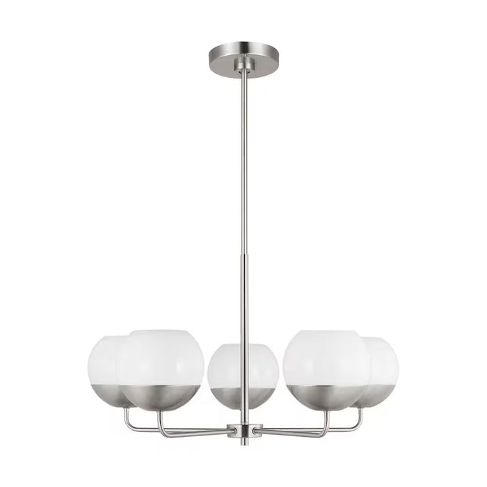 26-inch 5-Light Brushed Nickel Chandelier with Milk Glass Shades