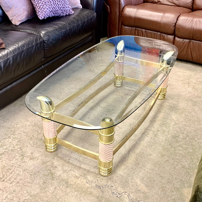 52-Inch W Vintage Italian Coffee Table – Glass Top with Brass Frame