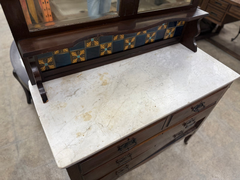 Dark Mahogany Brown Marble Top Dressing Table