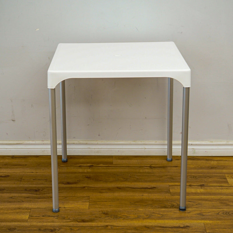 Tensai 27.5-Inch Square White Plastic Table with Metallic-Finish Legs