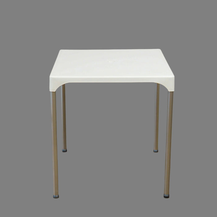 Tensai 27.5-Inch Square White Plastic Table with Metallic-Finish Legs