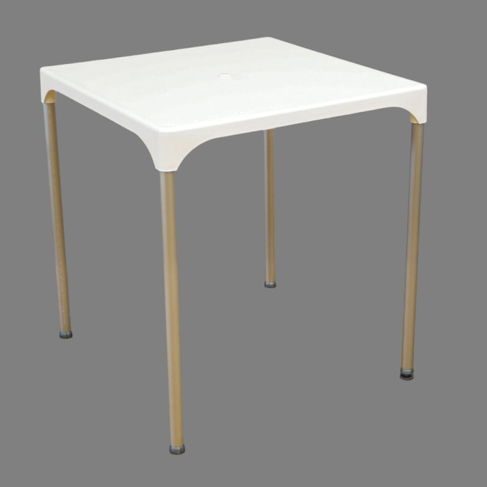 Tensai 27.5-Inch Square White Plastic Table with Metallic-Finish Legs