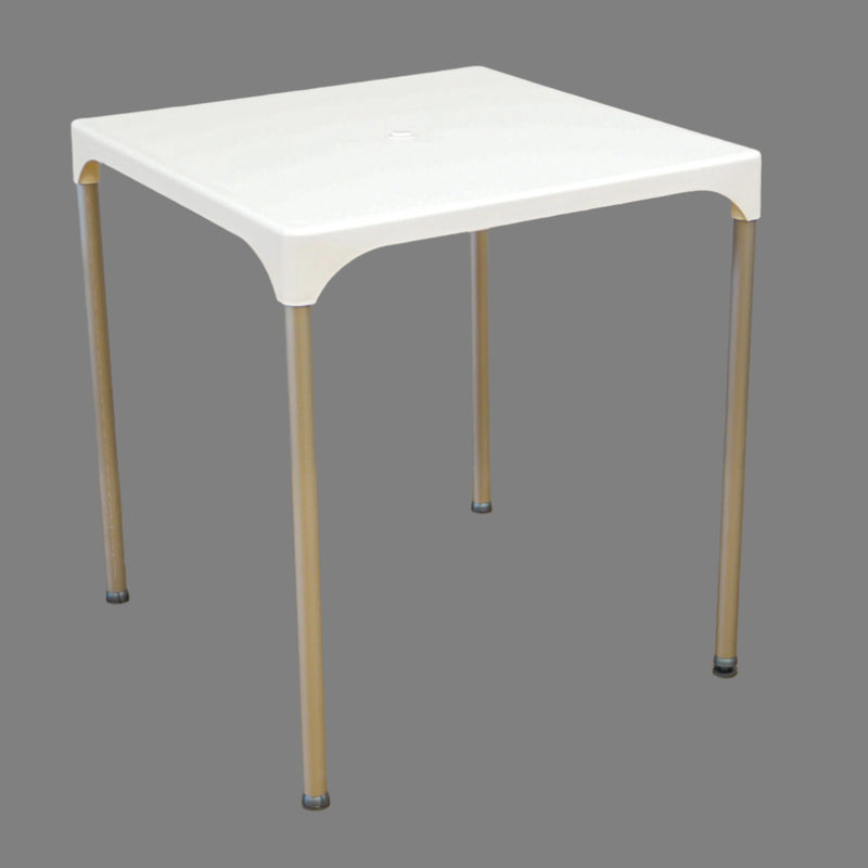 Tensai 27.5-Inch Square White Plastic Table with Metallic-Finish Legs