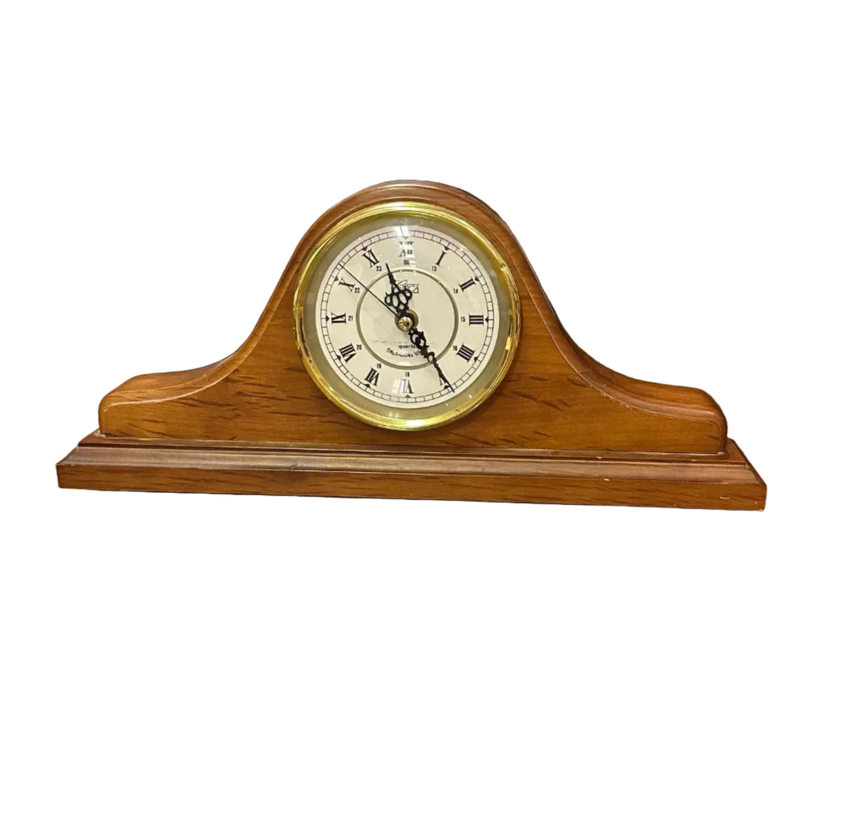 Vintage Quartz Wood Mantel Clock – Classic Tambour Style