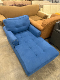Vibrant Blue Tufted Fabric Chaise Lounge with Nail Head Trim