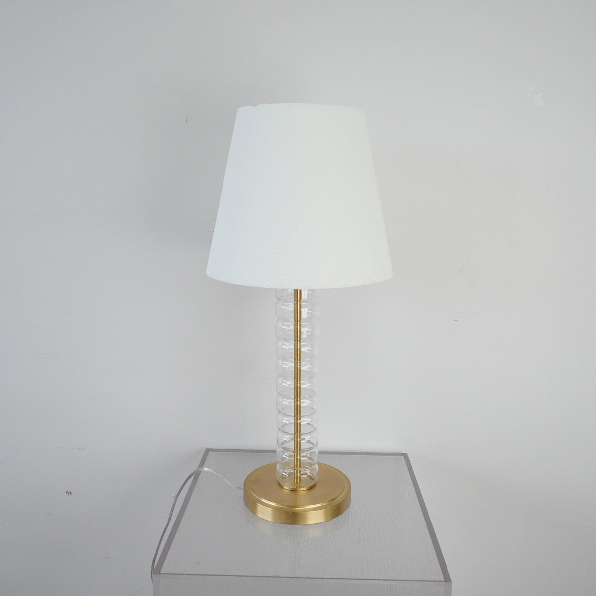 28-inch H Swedish Style Table Lamp in Crystal & Brass Base