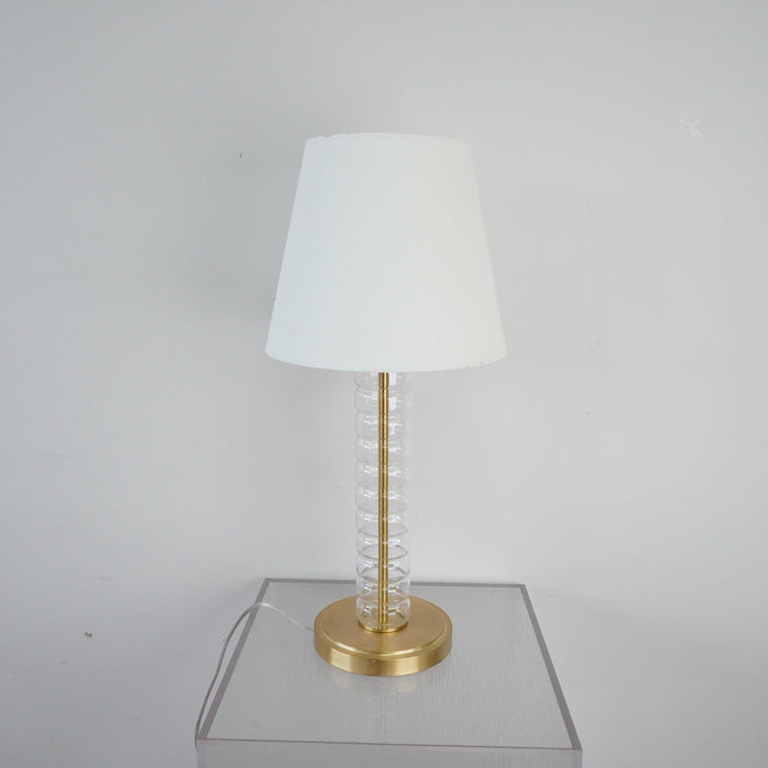 28-inch H Swedish Style Table Lamp in Crystal & Brass Base