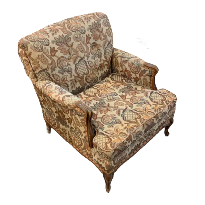 28-inch W Fabric Upholstered Lounge Chair in Brown Floral