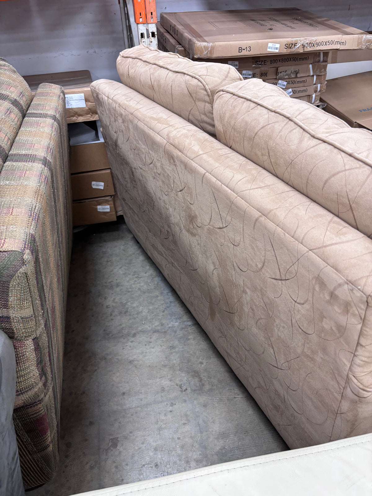 Beige Patterned Fabric Loveseat