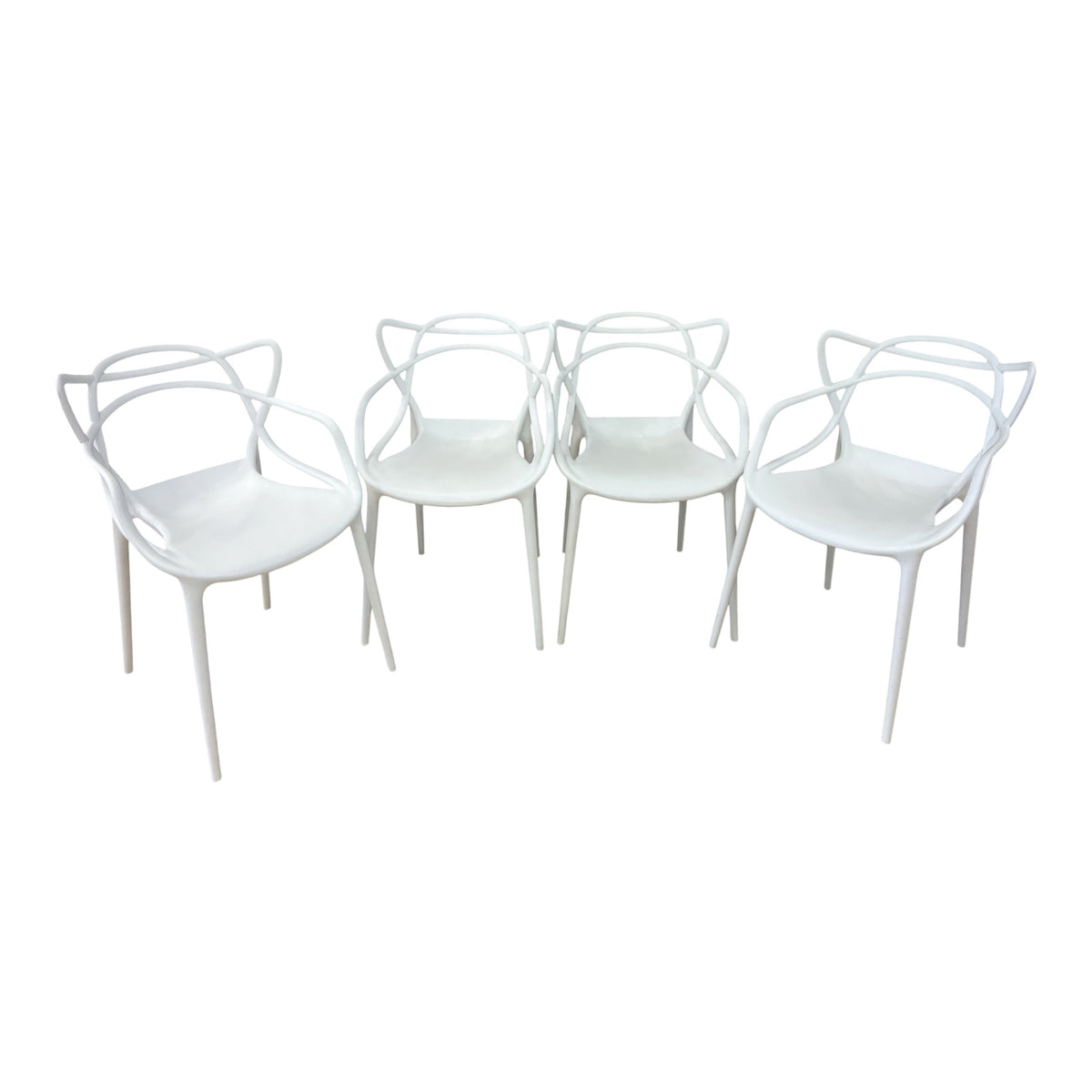 White Sculptural Armchair w/ Open Frame Back (Set of 4)